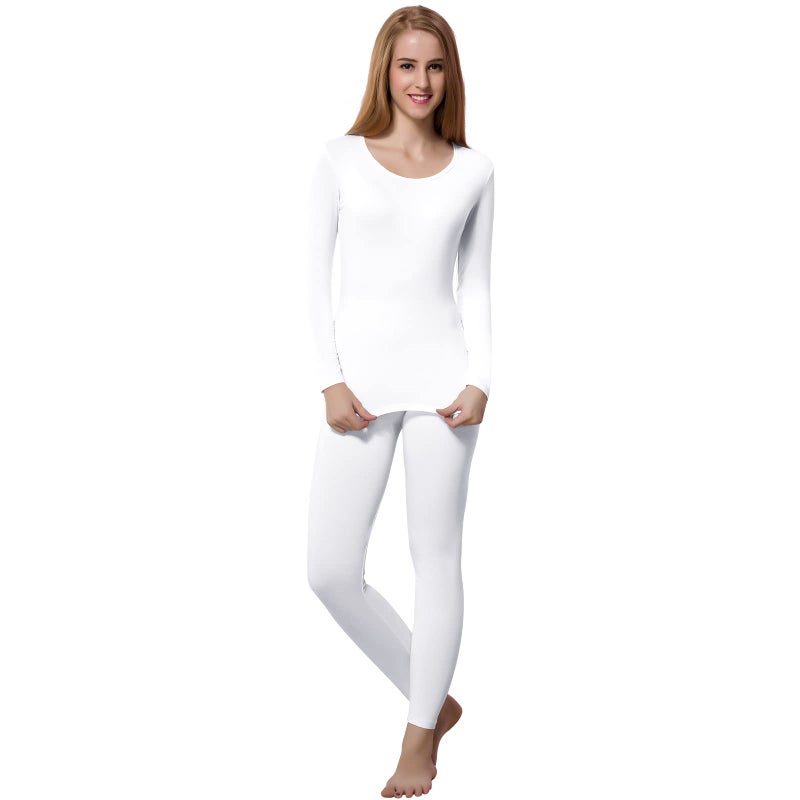 HEROBIKER Thermal Underwear Women Ultra-Soft Set Base Layer Top & Bottom Long Johns Fleece Lined White Large - Image 1